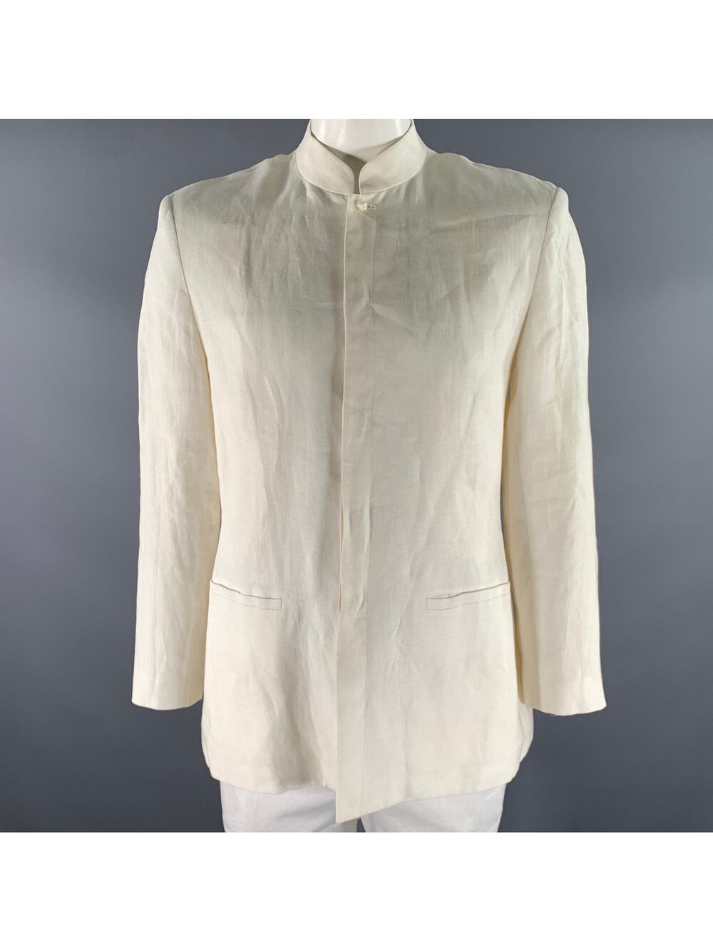SHANGHAI TANG Size M White Linen Nehru Collar Jacket